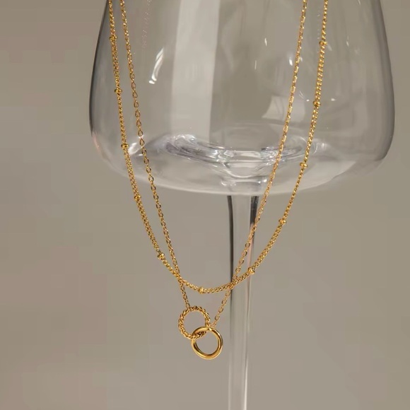 18k Gold Plated Double Layers Thin Chain Necklace - Picture 2 of 8